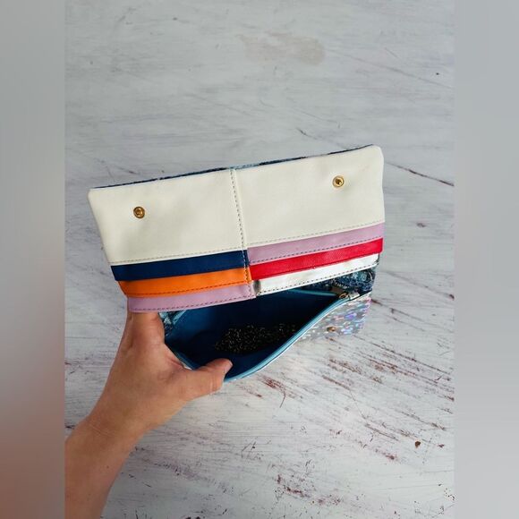 Anthropologie Blue and Cream Geometric Clutch - Picture 11 of 15